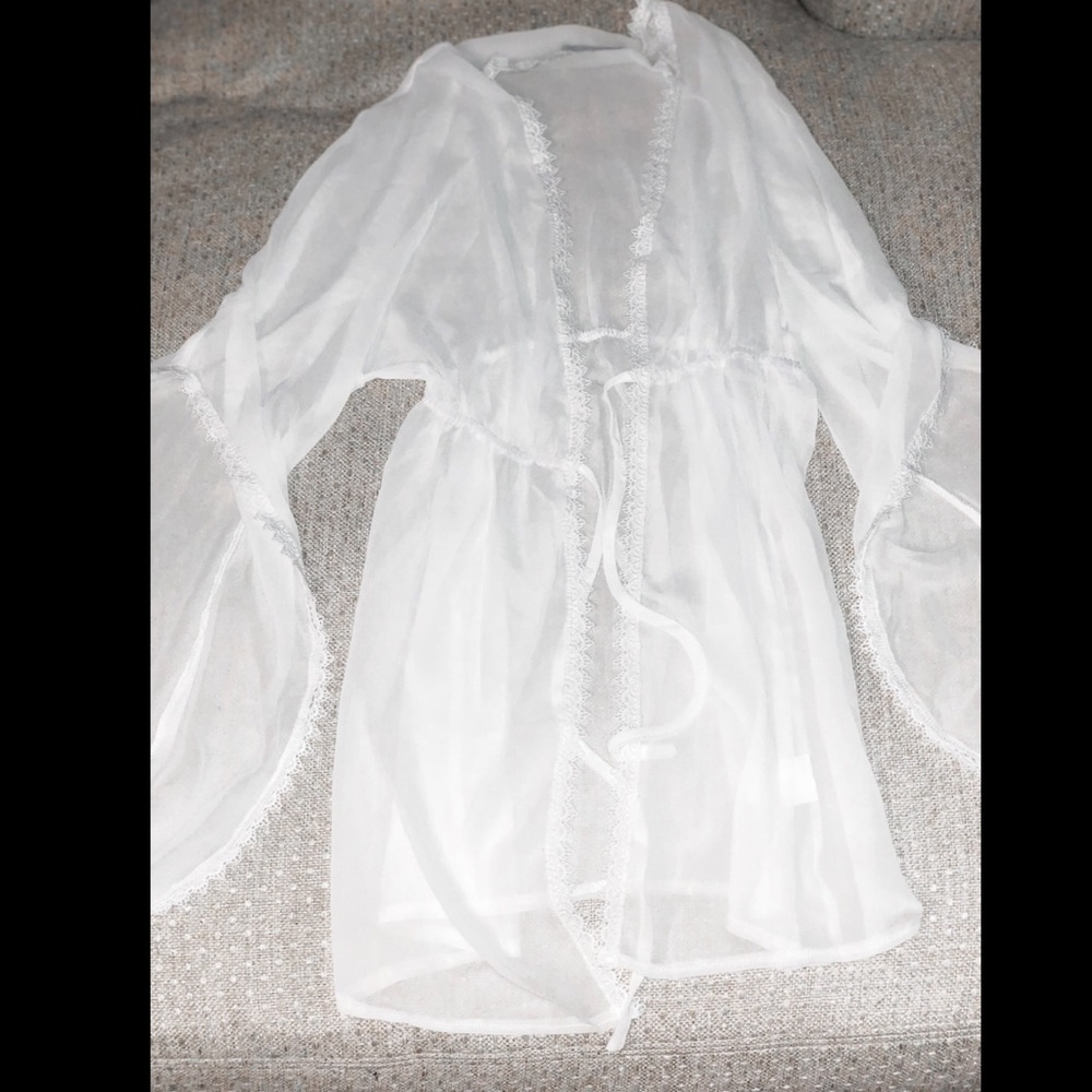 Size S • White Sheer Lace Trim Cover Up